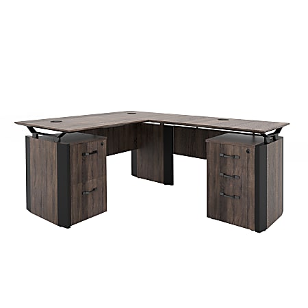 Forward Furniture Allure Double-Pedestal L-Shaped Desk, 72"W, Southern Walnut/Black
