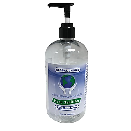 Global Choice Unscented Moisturizing Hand Sanitizer, 16 Oz Pump Bottle