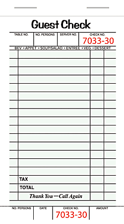 Office Depot® Brand Guest Check Book, 1-Part, 3 4/10" x 6 3/4", Pad Of 50 Sheets, Pack Of 10 Pads (500 Guest Checks Total)