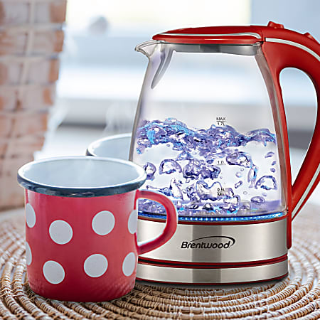 Brentwood Tempered Glass Tea Kettle 1.7 Liter Red - Office Depot