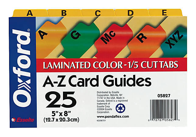 Oxford® Manila Card Guides With Laminate Tabs, Alphabetical "A-Z", 5" x 8", Manila; Assorted Color Tabs
