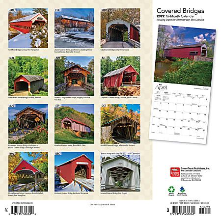 Brown Trout Monthly Regional Wall Calendar, 12" x 24", Bridges, January To December 2022