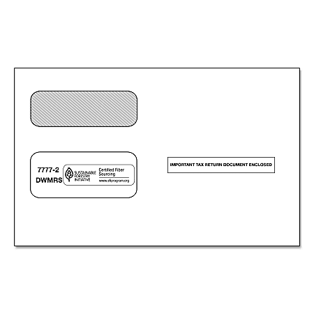 ComplyRight Double-Window Tax Form Envelopes For Laser And Continuous 1099 Forms, Self-Seal, White, Pack Of 50 Envelopes