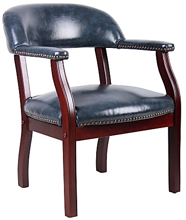 Boss Office Products Captain's Guest Arm Chair, Blue/Mahogany