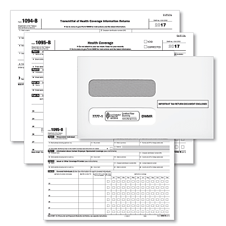 ComplyRight 1095-B Health Coverage Inkjet Forms And Envelopes, 8 1/2" x 11", Bundle For 25 Employees