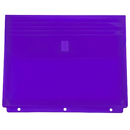 JAM Paper® Plastic 3-Hole Punch Binder Envelopes, 9-1/2" x 11 1/2", Hook & Loop Closure, Purple, Pack Of 12 Envelopes