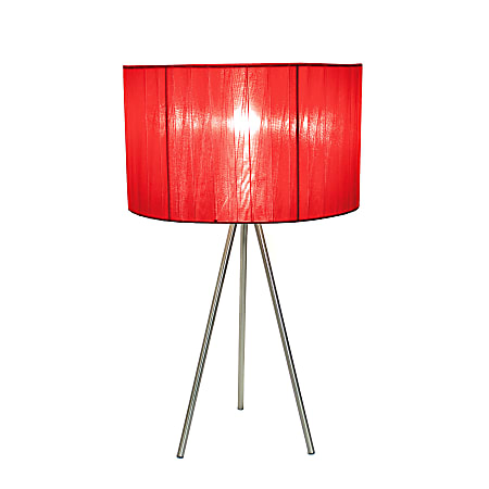 Simple Designs Tripod Table Lamp, 19 3/4"H, Red Shade/Brushed Nickel Base