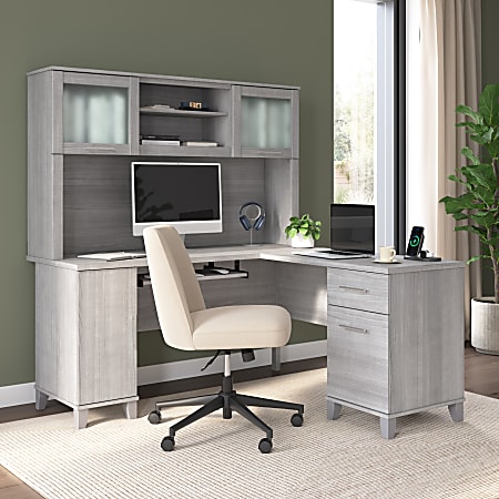 Bush Business Furniture Somerset 60"W L-Shaped Corner Desk With Hutch, Platinum Gray, Standard Delivery
