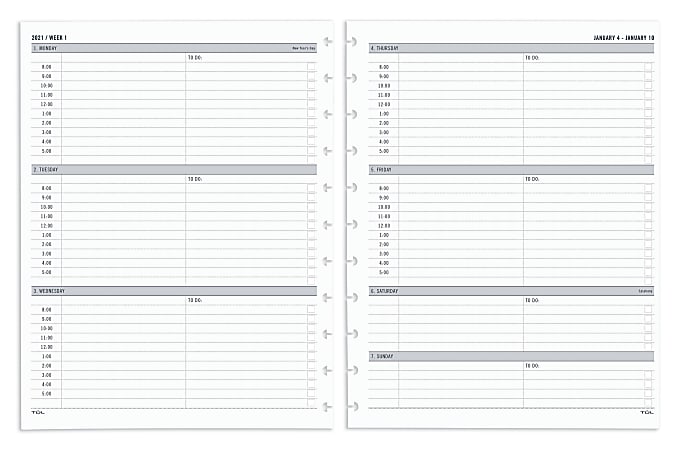 TUL® Discbound Weekly Refill Pages, Letter Size, 8-1/2" x 11", January To December 2021, TULLTFLR-TIME-RY