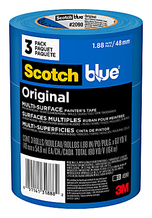Scotch®Blue Original Painter's Tape, 1.88" x 60 yd, Blue, Pack Of 3