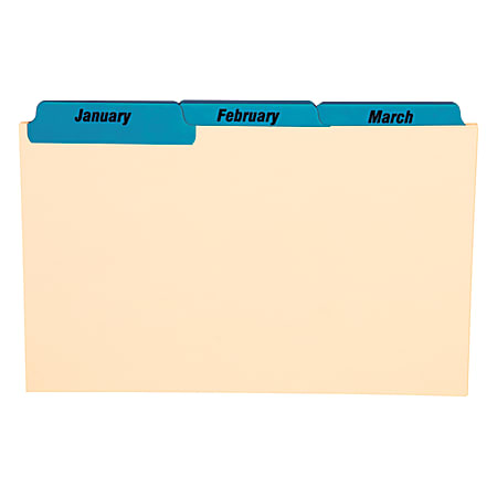 Oxford® Manila Card Guides With Laminate Tabs, Monthly, 5" x 8", Manila; Blue Tabs
