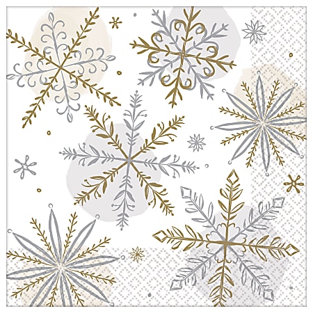 Amscan Christmas Shining Snow 2-Ply Dinner Napkins, 8" x 8", 16 Napkins Per Pack, Set Of 3 Packs