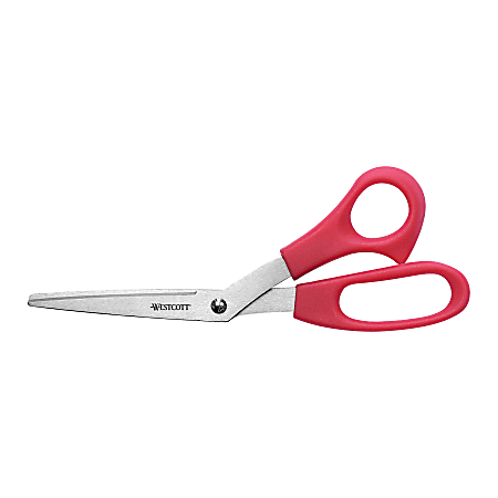 Westcott® All-Purpose Value Stainless Steel Scissors, 8", Bent, Red