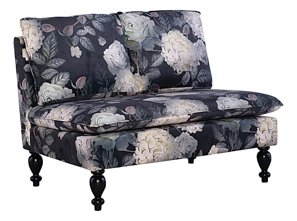 Linon Home Décor Products Laurel Floral Settee, 35"H x 46"W x 34"D, Black Floral/Black