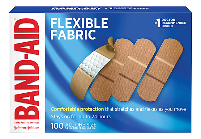 Band-Aid® Brand Flexible Fabric Adhesive Bandages, All One Size, 1" x 3", Box of 100