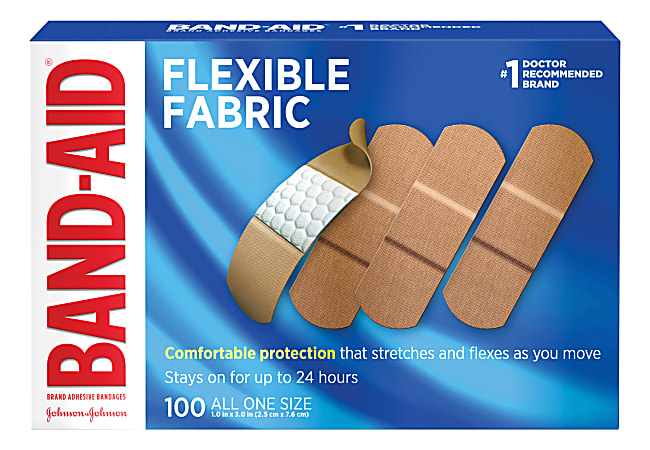 Band-Aid® Brand Flexible Fabric Adhesive Bandages, All One Size, 1" x 3", Box of 100