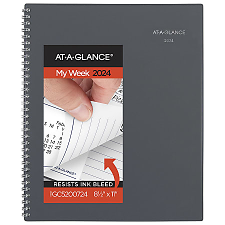 2024 AT-A-GLANCE® DayMinder Weekly/Monthly Appointment Book Planner, 8-1/2" x 11", Gray, January To December 2024, GC52007