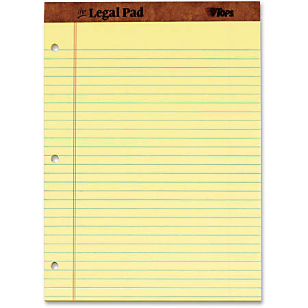TOPS The Legal Pad Writing Pad - 50 Sheets - Double Stitched - 0.34" Ruled - 16 lb Basis Weight - 8 1/2"x11 3/4" - 0