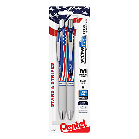 Pentel EnerGel Stars & Stripes Liquid Gel Pen - 0.7 mm Pen Point Size - Refillable - Black - 2 / Pack
