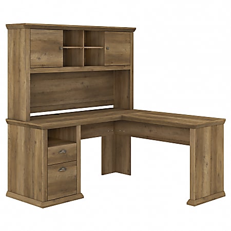 Bush Yorktown 60"W L-Shaped Desk With Hutch, Reclaimed Pine, Standard Delivery