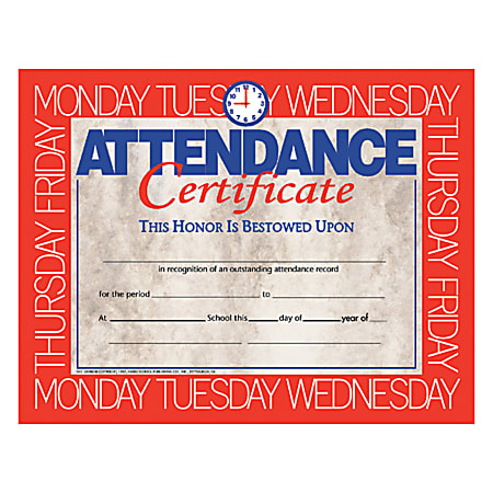 Hayes Attendance Certificates, 8 1/2" x 11", Beige/Red, 30 Certificates Per Pack, Bundle Of 6 Packs