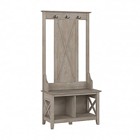 Bush® Furniture Key West 32"W Hall Tree With Shoe Storage Bench, Washed Gray, Standard Delivery