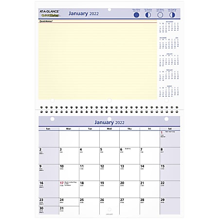 AT-A-GLANCE® QuickNotes Monthly Desk/Wall Calendar, 11" x 8", January To December 2022, PM5028