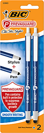 BIC® Prevaguard Clic Stic Ball Pen With Antimicrobial Protection, Medium Point, 1.0 mm, Blue Barrel, Blue Ink, Pack Of 2 Pens