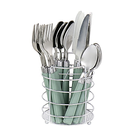 Gibson Everyday Buckstrap 16-Piece Flatware Set With Caddy, Pewter