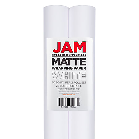 JAM Paper® Wrapping Paper, Matte, 25 Sq Ft, White, Pack of 2 Rolls