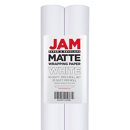 Jam Paper Gift Wrap - Matte Wrapping Paper - 25 Sq ft - Matte White - Roll Sold Individually