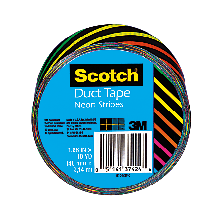 Scotch® Colored Duct Tape, 1 7/8" x 10 Yd., Neon Stripe