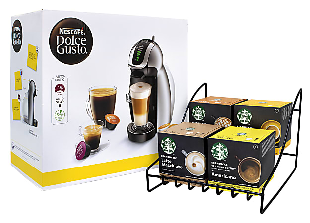 Nestlé® NESCAFE Dolce Gusto Genio Coffeemaker With Starbucks Coffee And Rack, Silver/Black