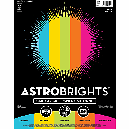 Astrobrights Color Card Stock - 5 Assorted Colours - 8 1/2"x11" - High-impact, Durable, Printable, Aci - 99904