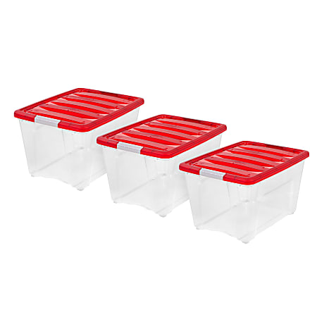 IRIS® Holiday Storage Totes, 22" x 16 1/2" x 13 1/16", Red, Case Of 3