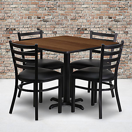 Flash Furniture Square Table With X-Base And 4 Ladder-Back Chairs, 30" x 36", Walnut/Black