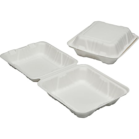 SKILCRAFT Hinged Lid Square Food Tray - Microwave Safe - White - Wood Pulp Body - 200 / Carton - TAA Compliant