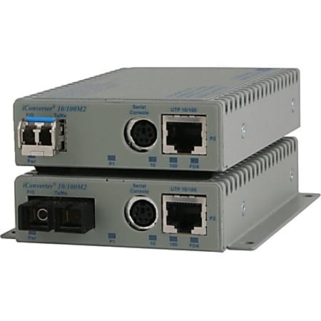 Omnitron Systems 10/100BASE-TX UTP to 100BASE-FX Media Converter and Network Interface Device - 1 x Network (RJ-45) - 1 x LC Ports - DuplexLC Port - Management Port - 10/100Base-TX, 100Base-FX - 18.64 Mile - Desktop