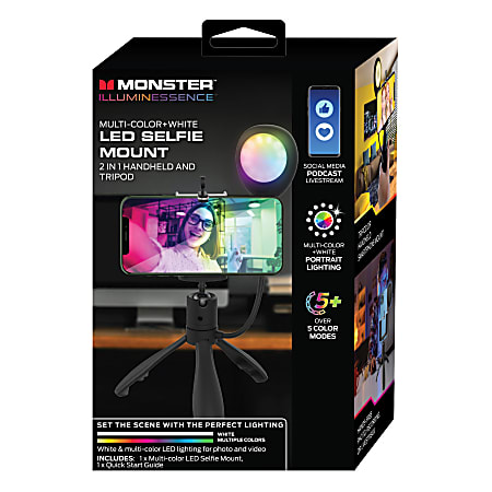 Monster 2-in-1 LED Selfie Tripod Mount, 6” x 1”, Black