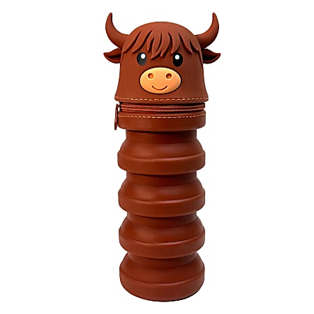 Little Yellow Bicycle&reg; Silicone Pencil Case, Highland Cow, 2-3/4" x 9", Brown