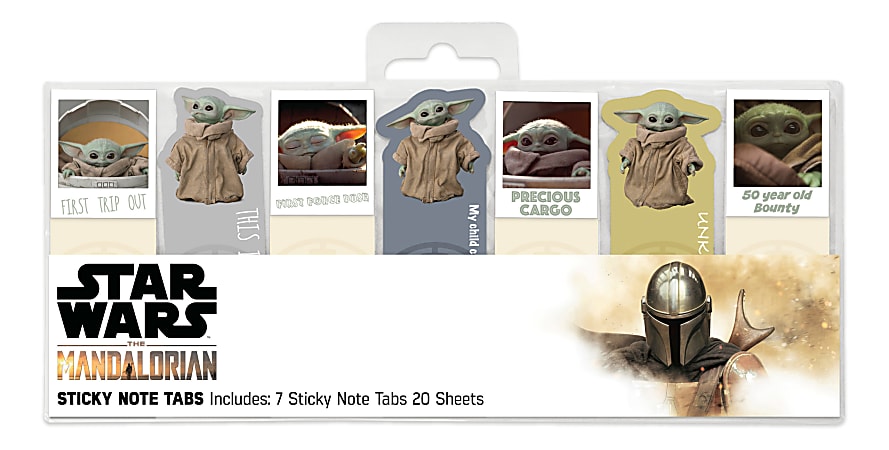 The Mandalorian Sticky Note Tabs, 3" x 1", Assorted Colors, 20 Sheets Per Pad, Pack Of 7 Pads