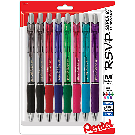 Pentel R.S.V.P. Super RT Retractable Ballpoint Pen - 1 mm Pen Point Size - Retractable - Translucent Barrel - 8 / Pack