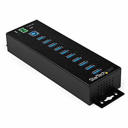 StarTech.com 10 Port USB Hub w/ Power Adapter - Metal Industrial USB 3.0 Data Hub - Din Rail, Wall & Desk Mount USB 3.1 Gen 1 5Gbps Hub