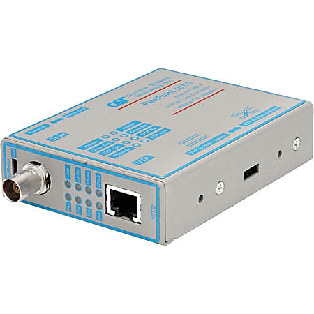 Omnitron Systems 10BASE-T Copper to 10BASE-2 Coax Media Converter - 1 x Network (RJ-45) - 10Base-T, 10Base-2 - 606.96 ft - Wall Mountable, Rack-mountable