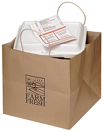 Custom Twisted Paper Handle Promotional Take-Out Bag, 10&rdquo; x 10&rdquo;, Natural Kraft