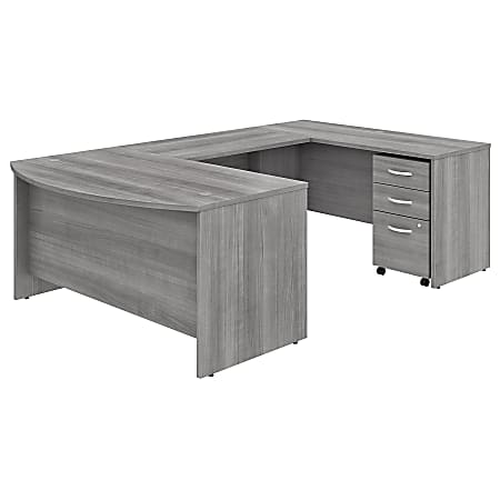 Bush Business Furniture Studio C U-Shaped Desk With Mobile File Cabinet, 60"W x 36"D, Platinum Gray, Standard Delivery
