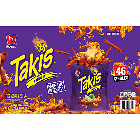 Takis Fuego Chips, 1 Oz, Pack Of 46 Bags