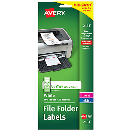 Avery Mini Sheets File Folder Labels 2181 Rectangle 23 x 3 716 White ...