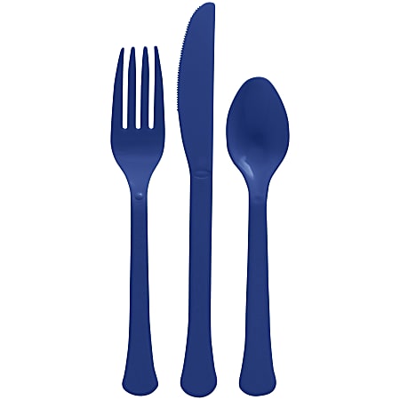 Amscan Boxed Heavyweight Cutlery Assortment, Navy Blue, 200 Utensils Per Pack, Case Of 2 Packs