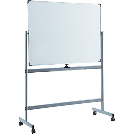 WorkPro Double Sided Mobile Magnetic Dry Erase Whiteboard Easel 72 x 48  Aluminum Frame With Silver Finish - Office Depot